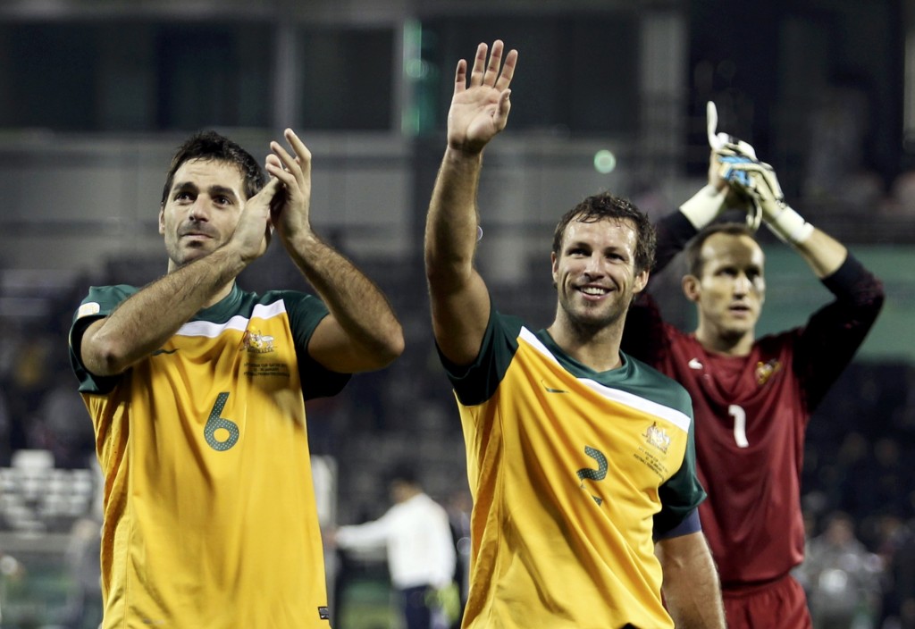 PAra pemain Timnas Australia seusai laga perempat final Piala Asia di Stadion Al Sadd, Doha, Qatar, Sabtu (22/1) waktu setempat.