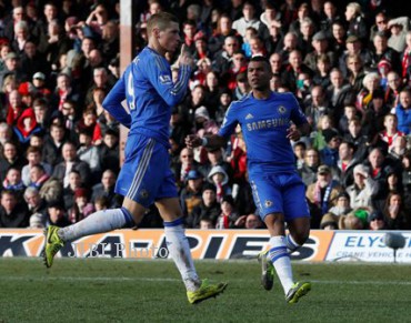 his goal against Brentford with team mate Ashley Cole during their FA
