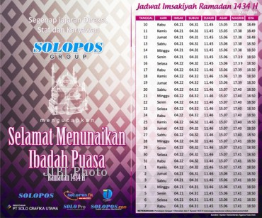 Jadwal Imsakiyah untuk daerah Solo dan sekitarnya.