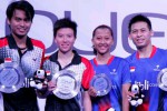Tontowi Ahmad/Liliyana Natsir dan pasangan Riky/Richi yang dikalahkannya. JIBI/badmintonindonesia.org