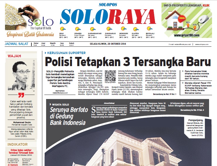 Halaman Soloraya Harian Umum Solopos Edisi Selasa 28 Oktober 2014 Halaman Soloraya Harian Umum Solopos Edisi Selasa 28 Oktober 2014