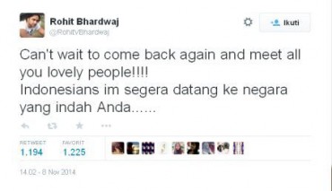 Rohit Bhardwaj pastikan akan kembali ke Indonesia (Twitter)