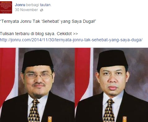 Jonru memasang fotonya bersama politisi PKS, Fahri Hamzah di Facebook (facebook)