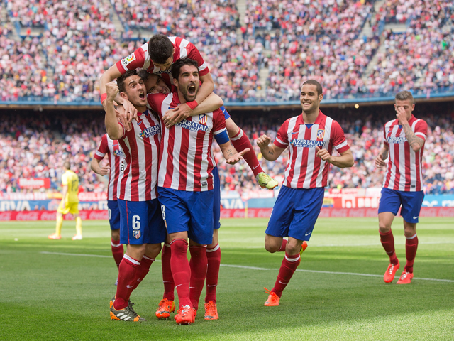 Para pemain Atletico Madrid melakukan selebrasi. (Ist/sportmole.co.uk)