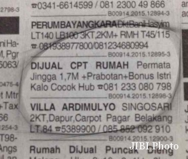 Iklan yang dipasang Indira Astarisa di sebuah surat kabar (JIBI/Detik)