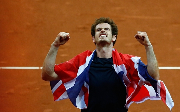 Andy Murray merayakan kemenangan Britani Raya dalam ajang Davis Cup 2015 (Telegraph)