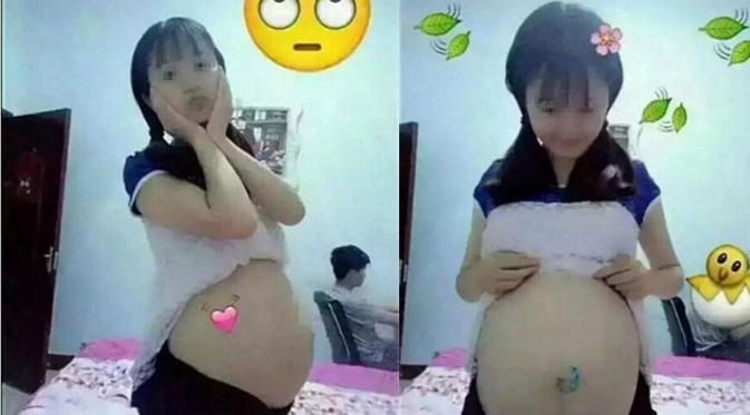Gadis cilik ini pamer perut buncit yang diduga hamil. (Istimewa)