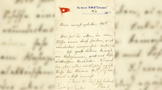 Foto surat tertua yang ditemukan di Titanic. (Istimewa/Dailymail.co.uk)