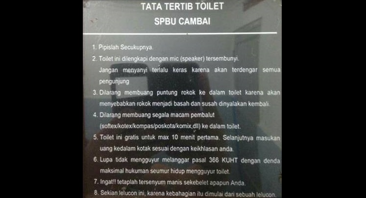 Aturan nyeleneh SPBU Cambai. (Istimewa/1Cak.com)