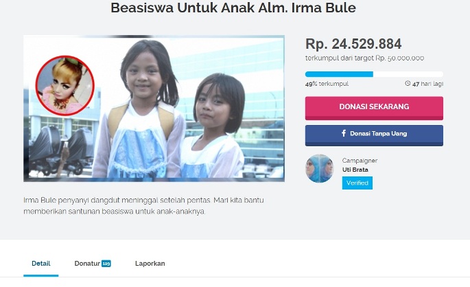 Donasi untuk anak Irma Bule. (Kitabisa.com)