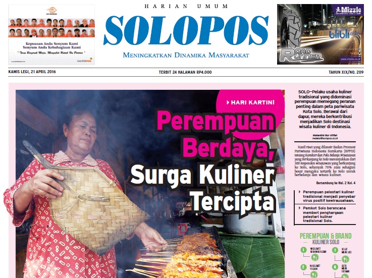 Halaman Depan Harian Umum Solopos edisi Kamis, 21 April 2016