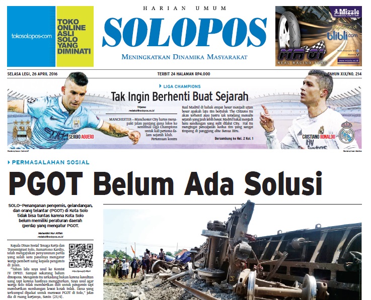 Halaman Depan Harian Umum Solopos edisi Selasa, 26 April 2016