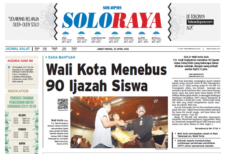 Halaman Soloraya Harian Umum Solopos edisi Jumat, 22 April 2016