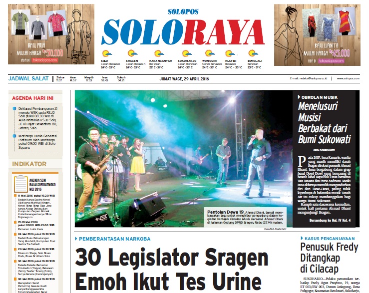 Halaman Soloraya Harian Umum Solopos edisi Jumat, 29 April 2016
