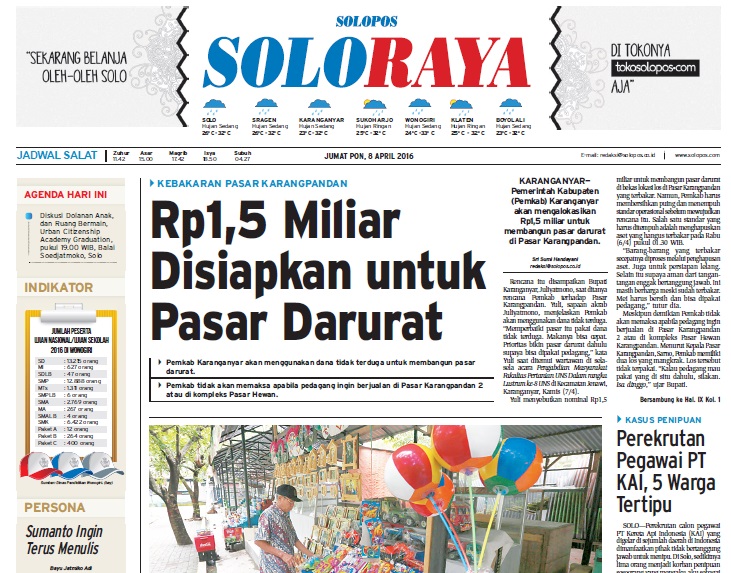 Halaman Soloraya Harian Umum Solopos edisi Jumat, 8 April 2016