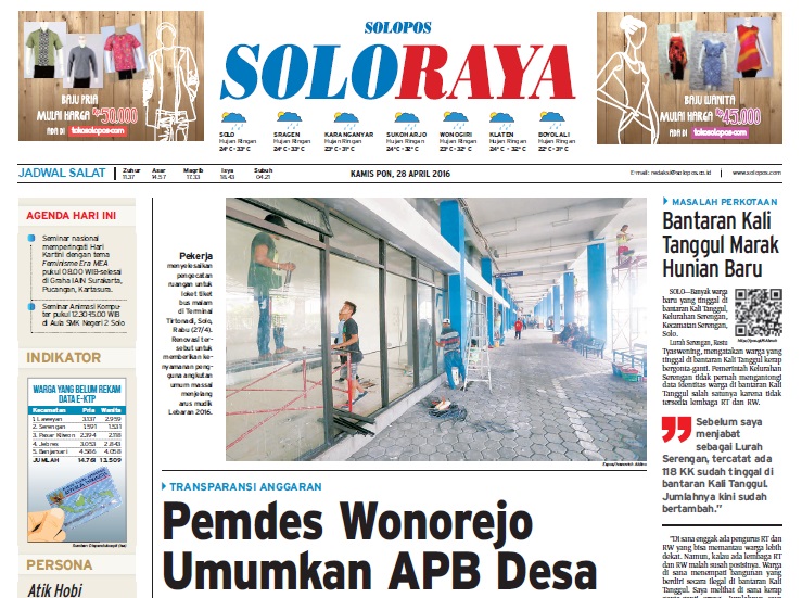 Halaman Soloraya Harian Umum Solopos edisi Kamis, 28 April 2016