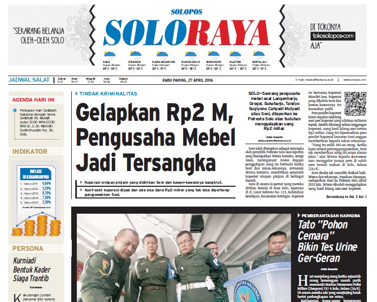 Halaman Soloraya Harian Umum Solopos edisi Rabu, 27 April 2016