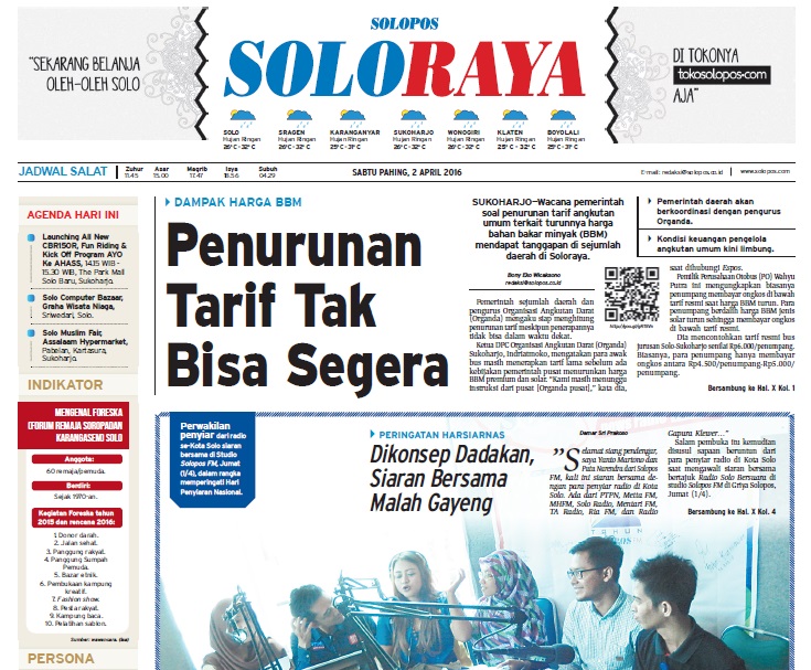 Halaman Soloraya Harian Umum Solopos edisi Sabtu, 2 April 2015