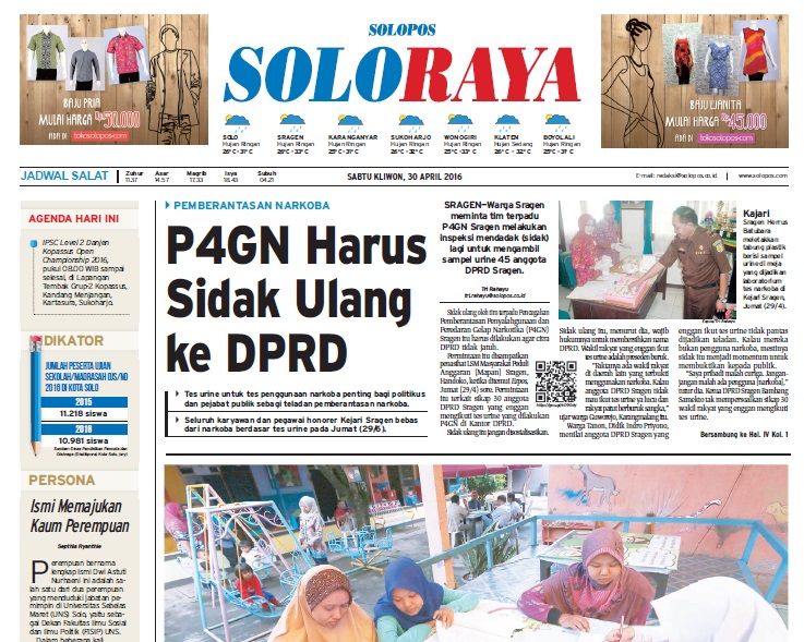 Halaman Soloraya Harian Umum Solopos edisi Sabtu, 30 April 2016