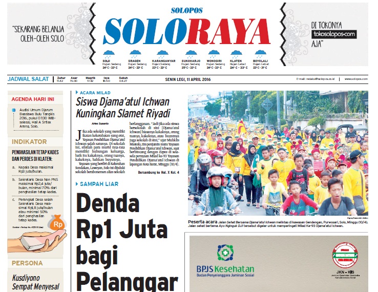 Halaman Soloraya Harian Umum Solopos edisi Senin, 11 April 2016