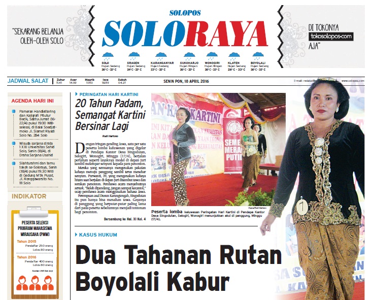 Halaman Soloraya Harian Umum Solopos edisi Senin, 18 April 2016