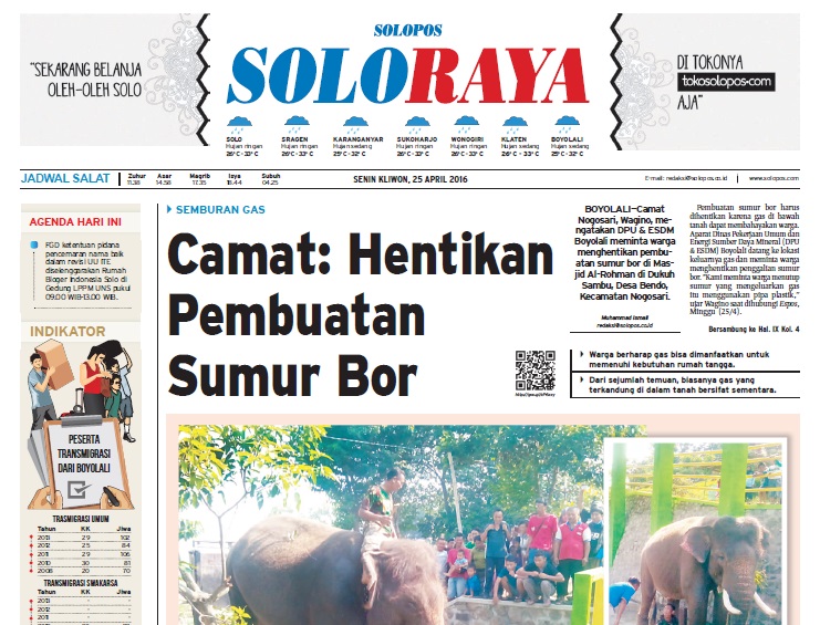 Halaman Soloraya Harian Umum Solopos edisi Senin, 25 April 2016
