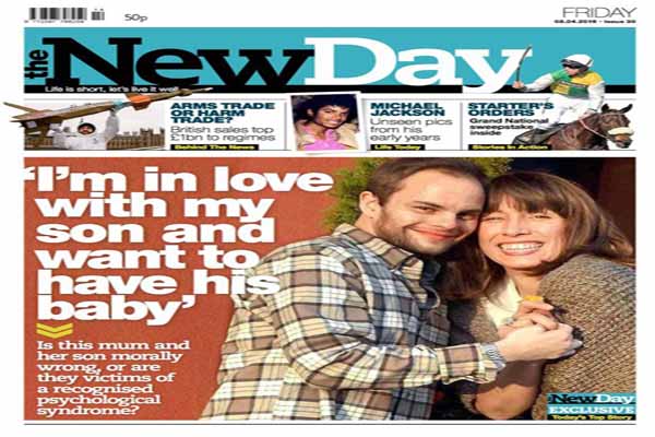 Berita mengenai Kim West dan Ben Ford yang menghiasi halaman depan New Day (New Day)