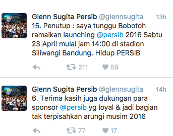 Direktur PT Persib Bandung Bermartabat, Glen Sugita (Twitter)