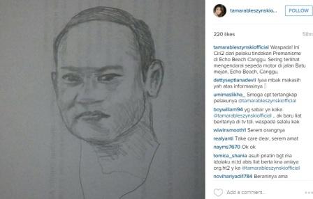 Sketsa wajah orang yang diduga menganiaya Tamara Bleszynski (Instagram.com)