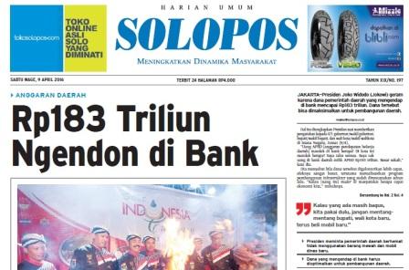 Halaman Depan Harian Umum Solopos edisi Sabtu, 9 April 2016
