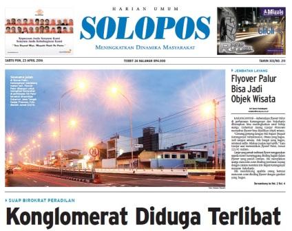 Halaman Depan Harian Umum Solopos edisi Sabtu, 23 April 2016