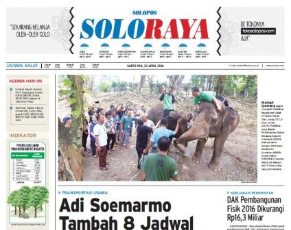 Halaman Soloraya Harian Umum Solopos edisi Sabtu, 23 April 2016