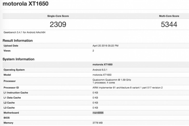 Spesifikasi Moto XT1650 (Gsmarena)