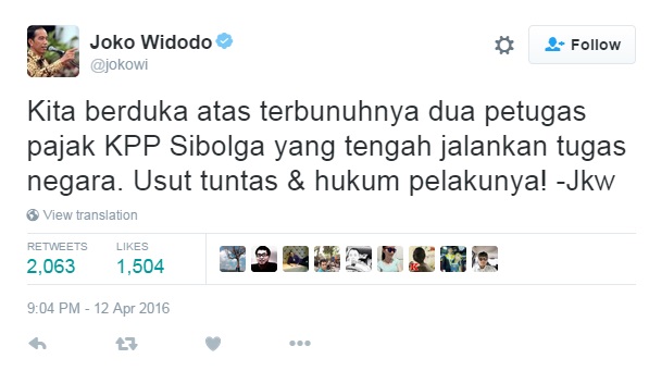 Pernyataan Jokowi di Twitter. (Istimewa/Twitter)