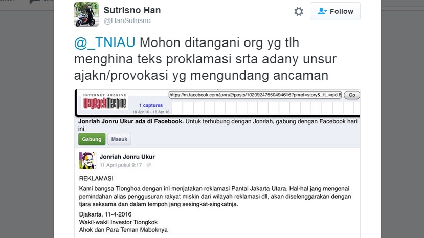 Akun ini mengganti teks Proklamasi. (Istimewa)