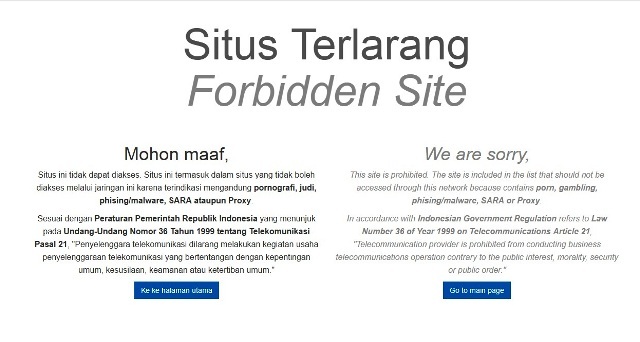Penampakan laman situs yang telah diblokir. (Istimewa)