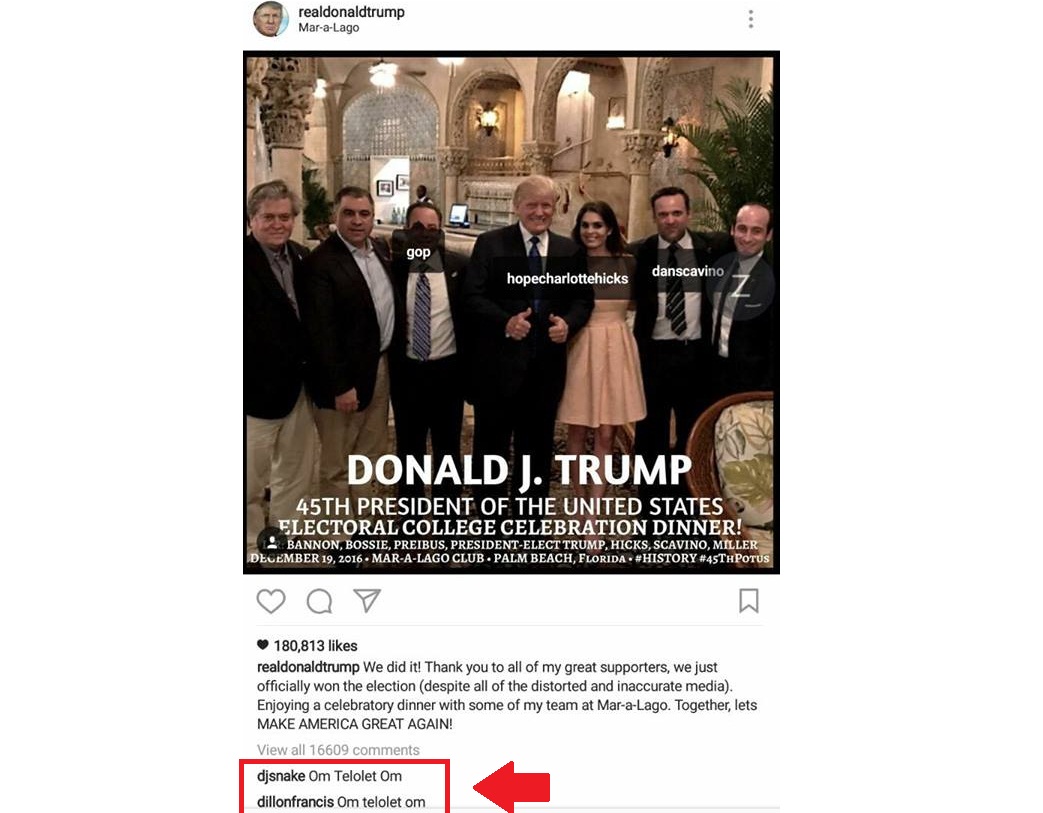 Saat Donald Trump dihujani "Om Telolet Om." (Istimewa/Instagram)