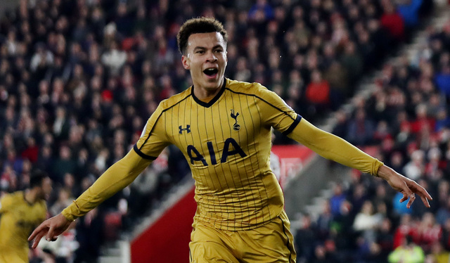 Gelandang Tottenham Hotspur, Dele Alli, merayakan gol. (Reuters / Eddie Keogh)