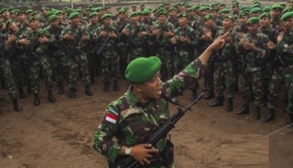 Pasukan Batalyon Infanteri 403 Wirasada Pratista sebagai Satgas Perbatasan. (JIBI/Solopos/Antara/Sigid Kurniawan)