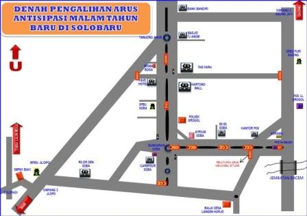 Denah rekayasa arus lalu lintas pada malam Tahun Baru 2017 di Jl. Ir. Soekarno, Solo Baru, Kecamatan Grogol, Sukoharjo. (JIBI/Solopos/Istimewa)