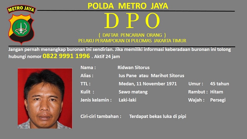 Penampakan wajah DPO Polisi, Yus Pane. (Istimewa/JIBI/Okezone)
