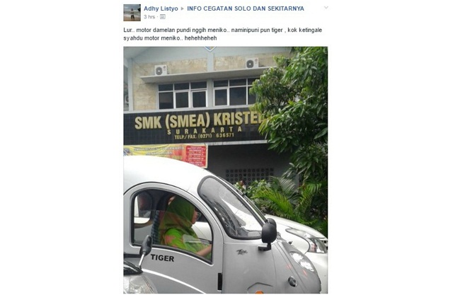 Motor listrik yang melintasi jalanan Kota Solo (Facebook)