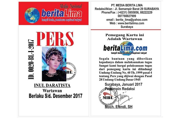 Kartu pers Inul Daratista sebagai wartawan kehormatan. (Instagram/inul.d)