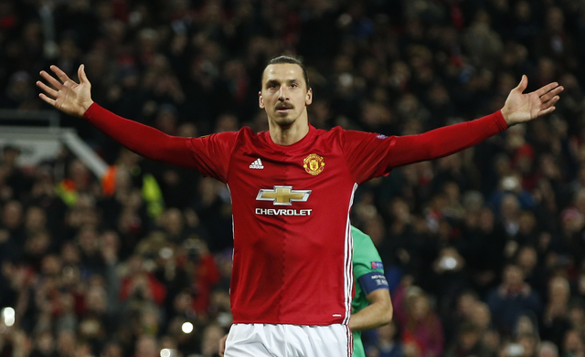 Striker Manchester United Zlatan Ibrahimovic mencetak hattrick, Jumat (17/2/2017). (JIBI/Reuters / Andrew Yates)