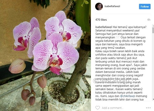 Tanggapan Isabella Fawzi tentang tingkah Marissa haque (Instagram @isabellafawzi)