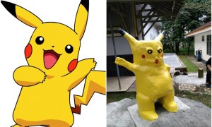 Pikachu versi asli (kiri) dan patung Pikachu yang sedang viral di kalangan netizen Indonesia. (Istimewa)