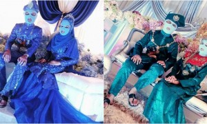 Pengantin dengan busana topeng maling (mynewshub.cc)