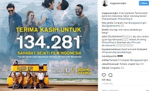 Perolehan penonton Filosofi Kopi 2 dalam empat hari (Instagram @anggasasongko)