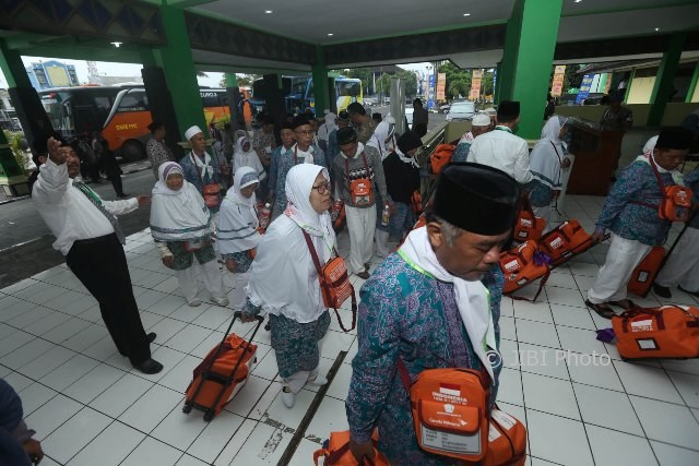 Calon haji asal Purbalingga tiba di Aula Asrama Haji Donohudan, Boyolali, Kamis (27/7/2017). (Nicolous Irawan/JIBI/Solopos)