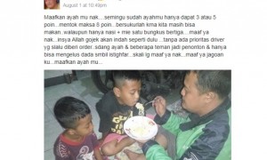 Driver Ojek Online beri makan anaknya dengan mi instan. (Istimewa/Facebook)